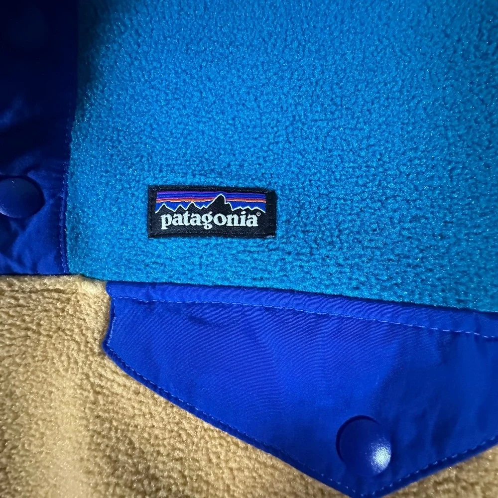 Patagonia Synchilla Snap-T Fleece Size Large Blue Teal Yellow Kids Pullover B4